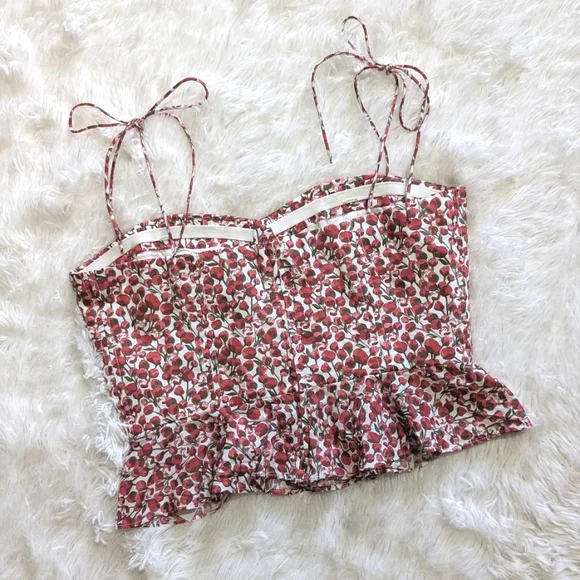 J. Crew Red Roses Cropped Bustier Peplum Top in Eliza Liberty Fabric - Picture 7 of 13